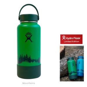 HYDRO FLASK(ハイドロ フラスク) LIMITED EDITION 32 oz Wide Mouth 容量:946ml ワイドマウス ボトルブーツ付き Color：08 Mountains(グリーン)｜angland