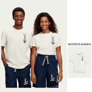 SCOTCH＆SODA（スコッチ&ソーダ）172387 バックスバーニー オーガニック  刺繍半袖Tシャツ color:OFF WHITE(オフホワイト)｜angland