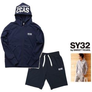 SY32 by SWEET YEARS(スィートイヤーズ)TNS1703＆1719 フードBIGロゴZIPパーカー＆ショートスェット スーツ Color:NAVY（ネイビー）｜angland