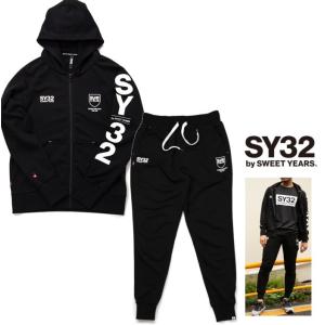 SY32 by SWEET YEARS(スィートイヤーズ) TNS1712・1714 REGULAR ZIP HOODIE SUITS フード BIGロゴ ZIPパーカー スーツ Color:BLACK(ブラック)｜angland