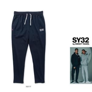 SY32 by SWEET YEARS TNS1773 BASIC SWEAT ZIP PANTS ロゴ 裾ZIP スウェットパンツ color:NAVY (ネイビー)｜angland