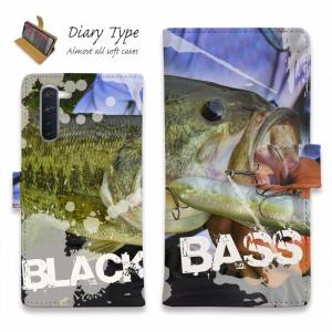 Android スマホケース 手帳型 らくらくスマートフォン OPPO Reno5 A OPPO Reno3 A Android One シンプルスマホ BASIO4 釣り 魚 ビッグバス! BLACK BASS