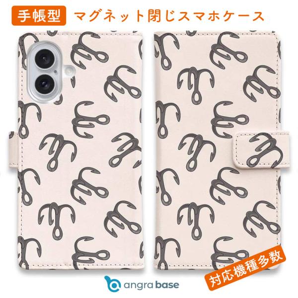 スマホケース 手帳型 トリプルフックパターン 釣り ルアー 魚 おしゃれ iPhone17 Pro ...