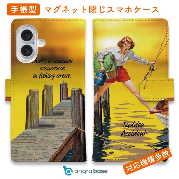スマホケース 手帳型 思わぬ出来事 ボートに乗り込む時 釣り ルアー 魚 おしゃれ iPhone17...