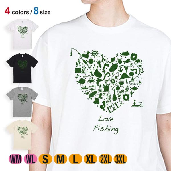 釣り Tシャツ 半袖 Love fishing  メンズ レディース 魚 ルアー 綿100% 5.6...