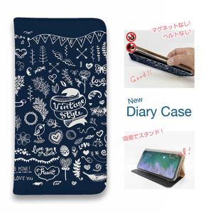 スマホケース 手帳型 かわいい iPhone15 Pro Max iPhne14 13 mini Xperia 10 V Galaxy AQUOS Pixel7a ビンテージなイラスト ブルー｜anglers-case