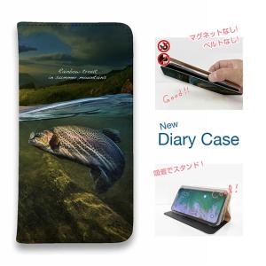 スマホケース 手帳型 釣り ルアー 魚 iPhone15 Pro Max iPhne14 13 mini Xperia 10 V Galaxy AQUOS Pixel7a 夏山のニジマス