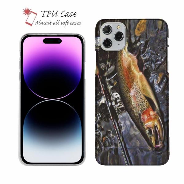 スマホケース ソフトケース TPU ニジマス婚姻色 魚 釣り ルアー iPhone15 Pro Ma...