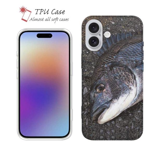 スマホケース ソフトケース TPU 荒武者クロダイ(チヌ) 魚 釣り ルアー iPhone15 Pr...