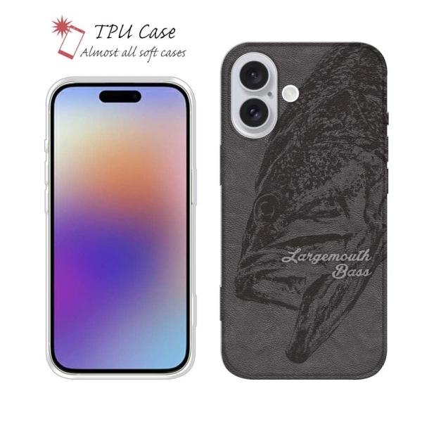 スマホケース ソフトケース TPU ブラックバス 灰 魚 釣り ルアー iPhone17 Pro M...