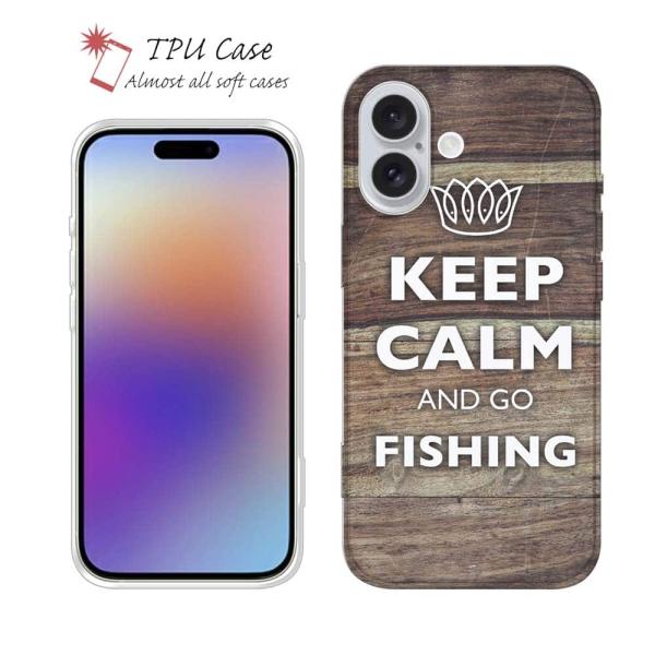 スマホケース ソフトケース TPU KEEP CALM AND OF FISHING 木目 魚 釣り...
