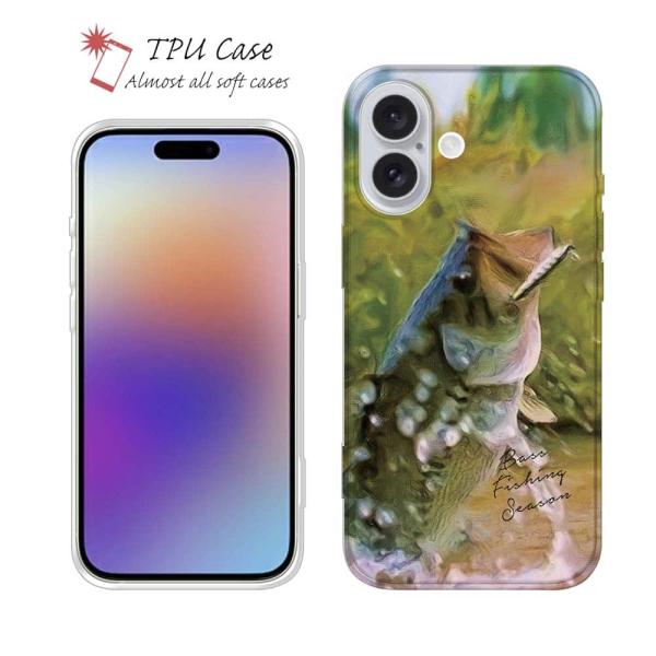 スマホケース ソフトケース TPU バスがバイトした瞬間の出来事 魚 釣り ルアー iPhone17...