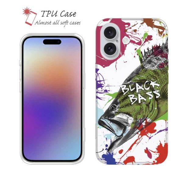 スマホケース ソフトケース TPU ブラックバス ペンキペイント 魚 釣り ルアー iPhone17...