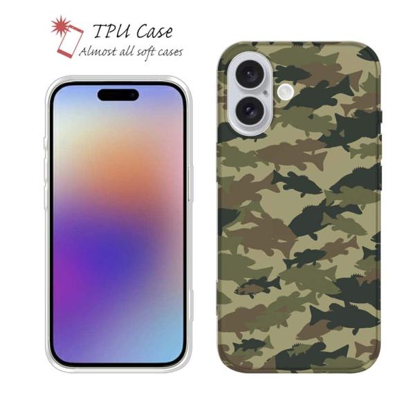 スマホケース ソフトケース TPU ブラックバス 迷彩大柄 アーミーカラー 釣り ルアー iPhon...