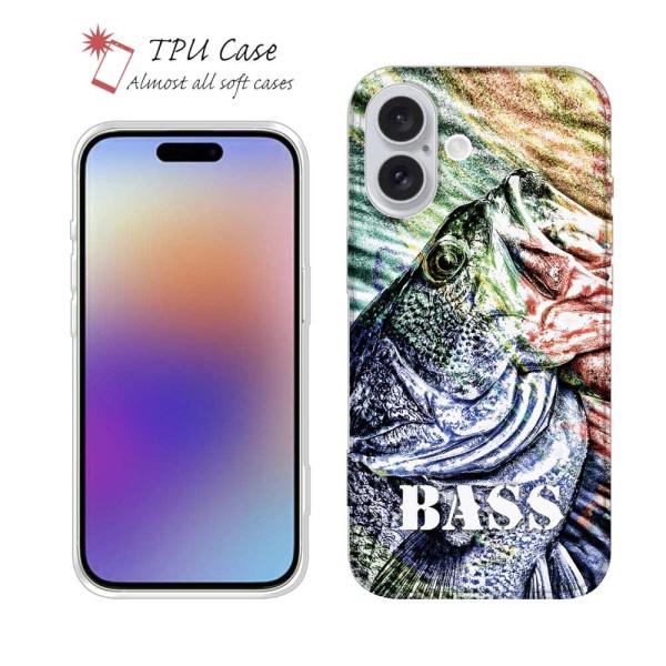 スマホケース ソフトケース TPU ブラックバス ハンドランディング カラフル 釣り iPhone1...