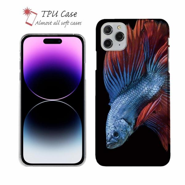 スマホケース ソフトケース TPU トラディショナル・ベタ ブルー 魚 釣り iPhone15 Pr...