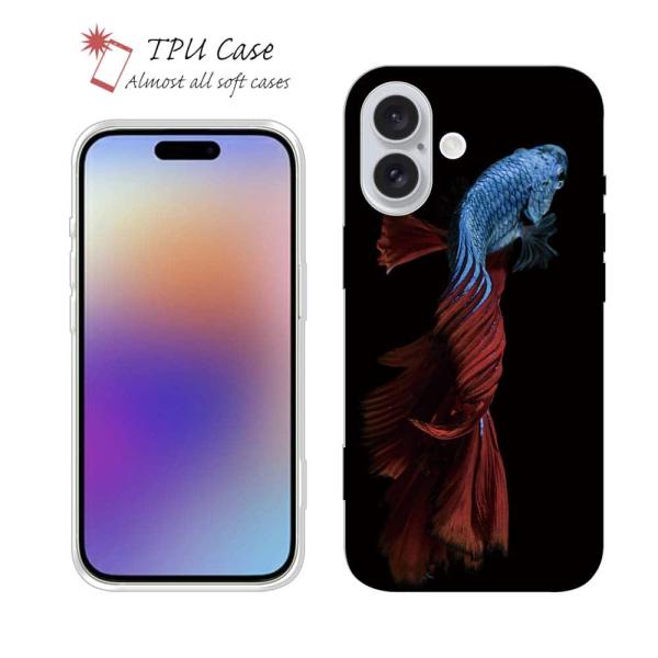 スマホケース ソフトケース TPU トラディショナル・ベタ ブルー 縦 魚 釣り iPhone17 ...