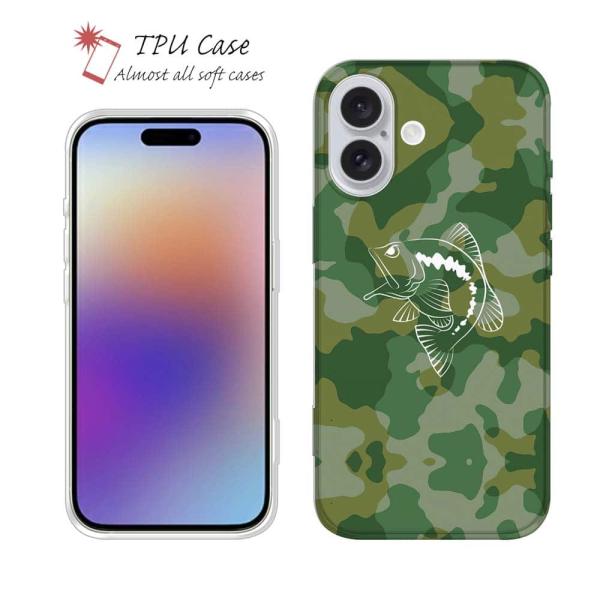 スマホケース ソフトケース TPU 迷彩&amp;ブラックバスのイラスト パート1 魚 釣り iPhone1...