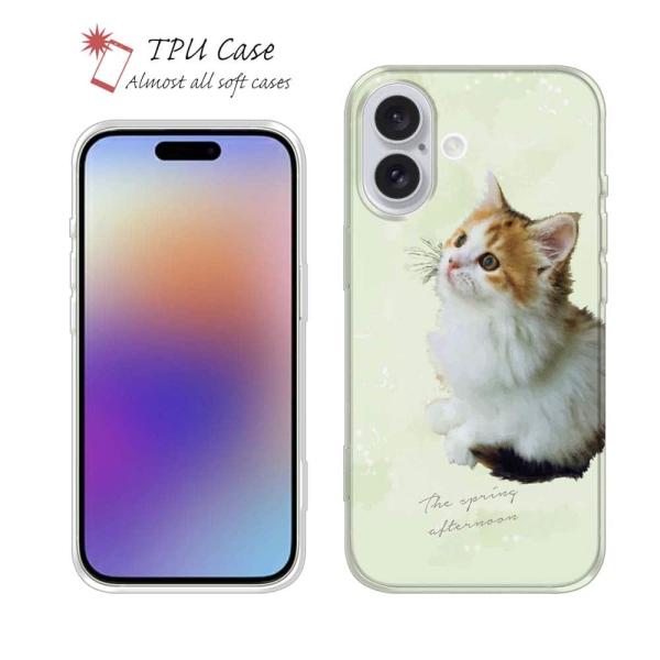 スマホケース ソフトケース TPU 春の午後 蝶と子猫 かわいい ネコ 雑貨 iPhone17 Pr...