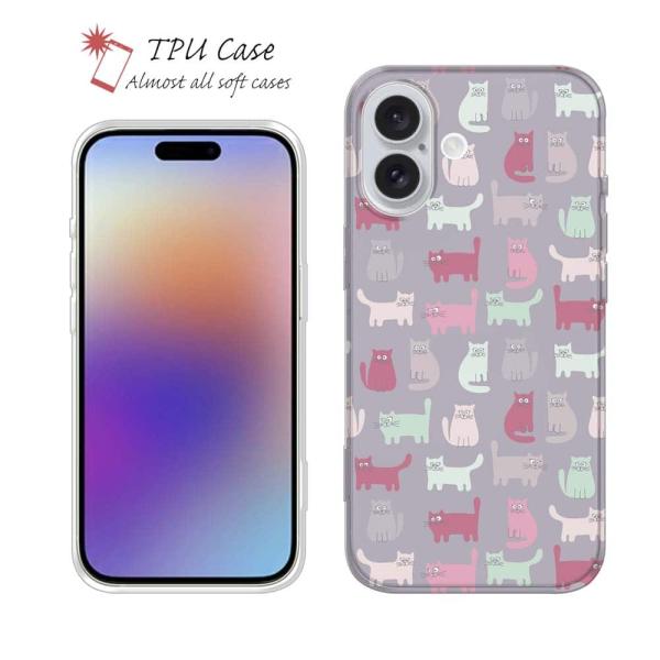 スマホケース ソフトケース TPU おどけた猫のシームレスパターン かわいい ネコ iPhone17...