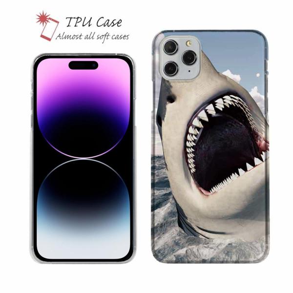 スマホケース ソフトケース TPU サメ「ジョーズ3」(JAWS 3) 鋭い歯 魚 釣り iPhon...