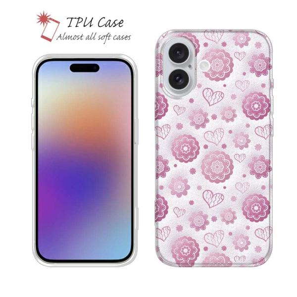 スマホケース ソフトケース TPU かわいいピンク柄 ハート入り かわいい カラフル iPhone1...