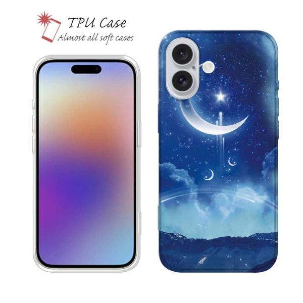スマホケース ソフトケース TPU 雪山と大きな三日月 おしゃれ 月 星空 キラキラ iPhone1...