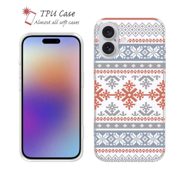 スマホケース ソフトケース TPU ノルディック柄 ブルー&amp;レッド 北欧 シンプル iPhone17...