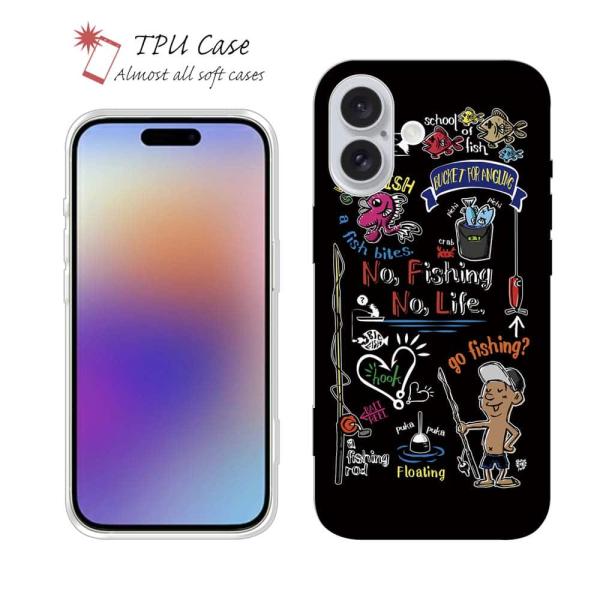 スマホケース ソフトケース 釣りざんまい 釣りが好きなんです_カラフルブラック iPhone17 P...