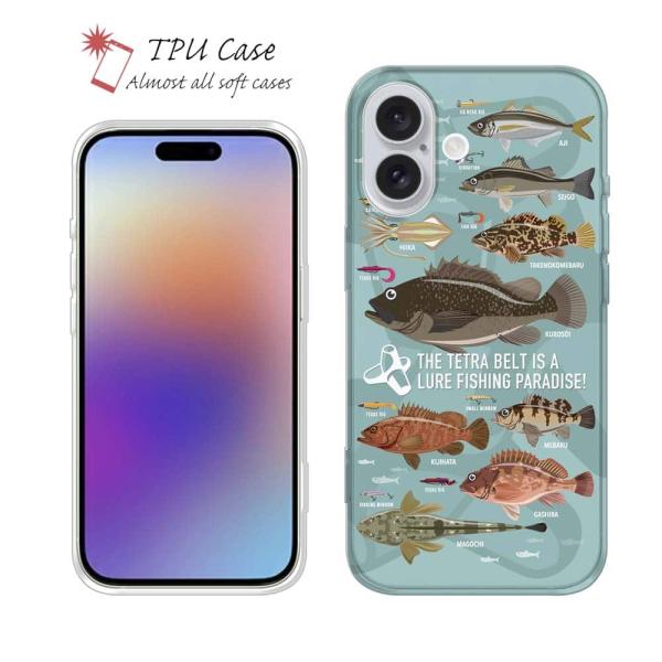 スマホケース ソフトケース FISH MAN テトラ帯は釣り天国！ ブルー 魚 ルアー iPhone...