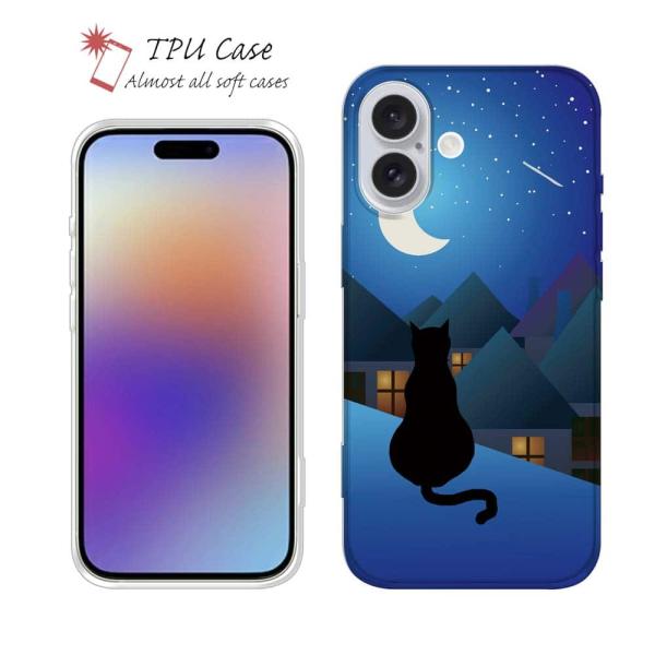 スマホケース ソフトケース TPU 月と猫 かわいい iPhone17 Pro Max iPhone...