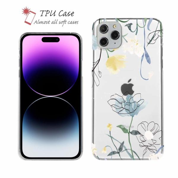 ソフトケース 花柄 スマホケース TPU デリケートペイント ブルー カラフル 花 iPhone15...