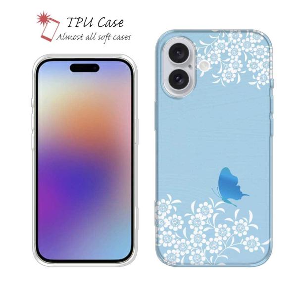 ソフトケース 花柄 スマホケース TPU ブルーの花畑と蝶 カラフル 花 iPhone17 Pro ...