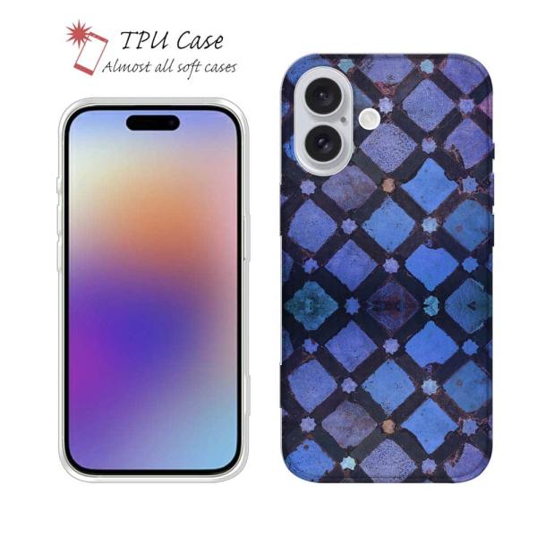スマホケース ソフトケース TPU トルコタイル風 ディープブルー かわいい iPhone17 Pr...
