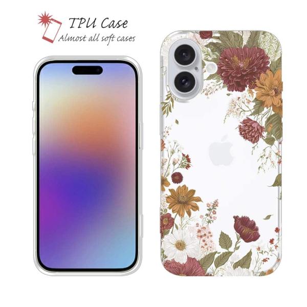 ソフトケース 花柄 スマホケース TPU フラワーフレーム ビンテージ カラフル 花 iPhone1...