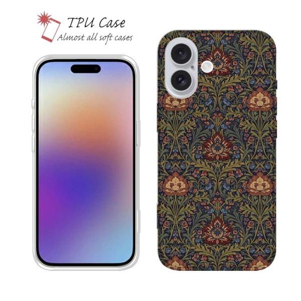 ソフトケース 花柄 スマホケース TPU 大花柄 ウィリアム・モリス風 カラフル 花 iPhone1...