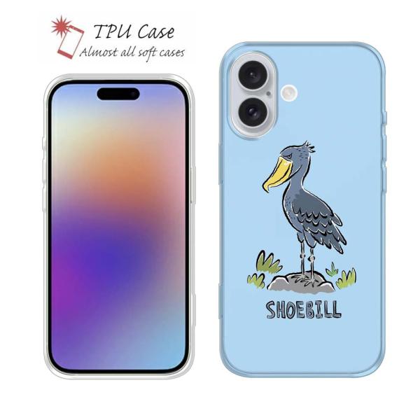 スマホケース ソフトケース TPU wakat ハシビロコウ_ライトブルー グッズ おしゃれ 鳥 ト...