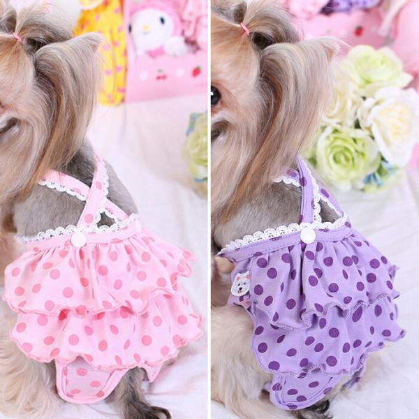 【送料無料】サニタリー フリル ドット柄 マナー 介護 老犬 生理 サロペット つなぎ カバー マジ...