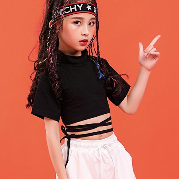 【送料無料】50%off キッズ ダンス 無地 リボン ショート丈 女の子 Tシャツ 半袖 ダンス衣...