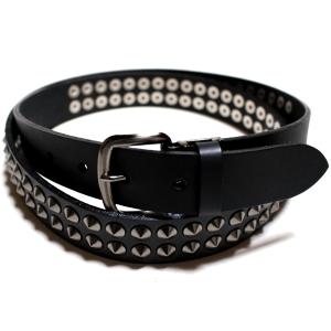 3連 角ピラミッド鋲パンクスタッズ 40ミリ幅 ブラック ハードコア