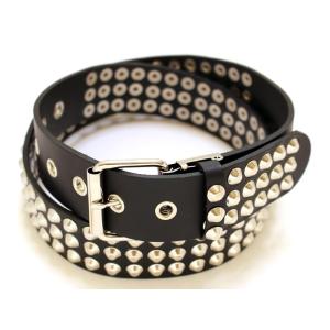 Mサイズ 3連 角ピラミッド鋲 40ミリ幅 ブラックハードコアパンクベルト