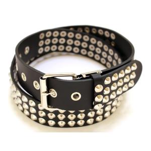 3連 玉型パンクスタッズ 40ミリ幅 ブラック ハードコア パンクベルト