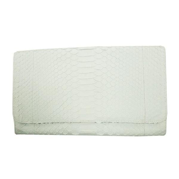 高級蛇革 パイソン本革 薄型 クラッチバッグ col.White 憧れのホワイトカラー お祝儀やパー...