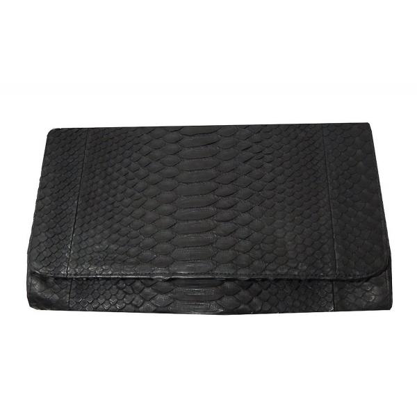 高級蛇革 パイソン本革 薄型 クラッチバッグ col.Black ブラックカラー お祝儀やパーティな...