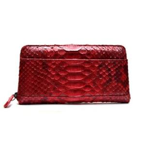 高級蛇革パイソン　財布　ラウンドジップ長財布　大蛇本革　福財布 Red レッド