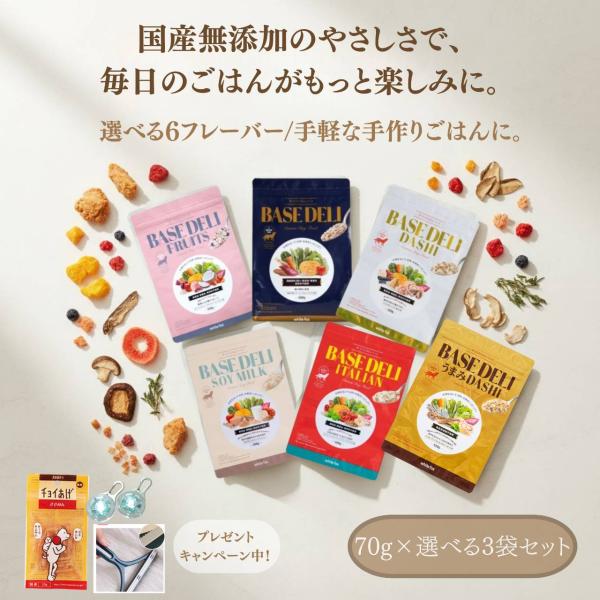 【選べる3袋】 ベースデリ 70g 犬 手作り ごはん 国産 フルーツ ダシ イタリアン ソイミルク...