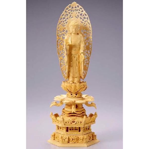 仏像 舟立弥陀 阿弥陀如来 桧 ヒノキ 白木 ケマン座 4寸 爆買