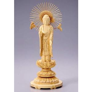 仏像 聖観音菩薩 榧製 八角台座 3.5寸 高さ18.9cm（観音様 観音さま