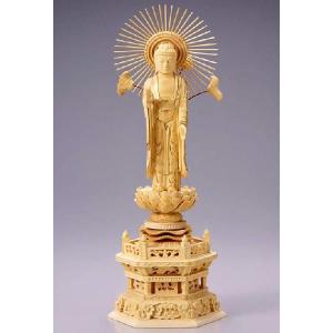 白檀　金泥書　丹型阿弥陀如来　4.5寸 六角ケマン台　木彫り　仏像アンティーク 仏像 【白檀製】 『阿弥陀如来』（4寸・4.5寸）老山白檀100%使用- 仏壇