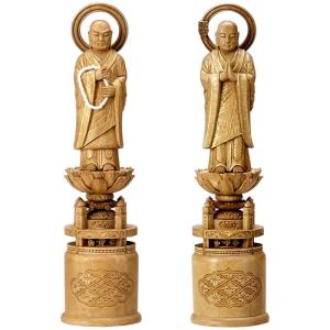仏像 両大師 法然上人 善導大師 木製 彩色 4寸 浄土宗用 爆買 : 仏壇 